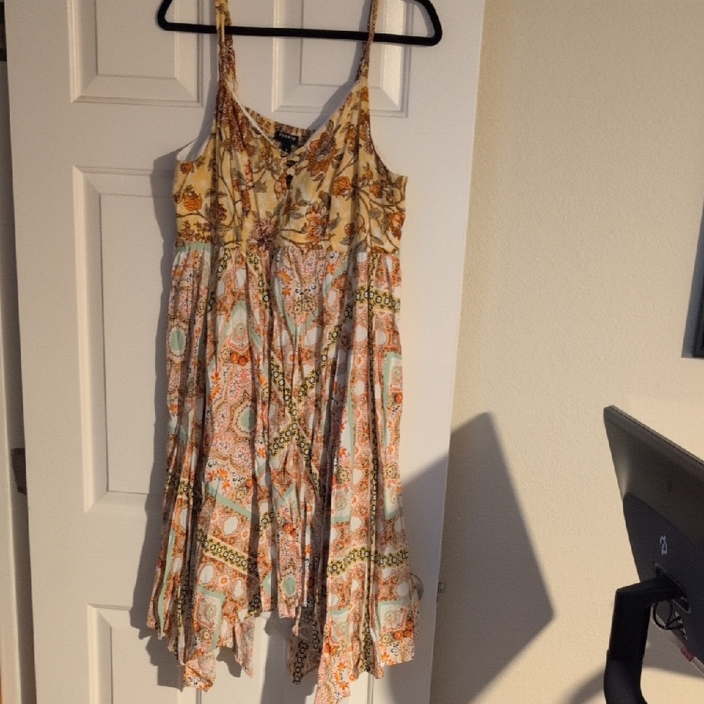 Torrid Floral Boho Sundress in Cream, Tan & Orange